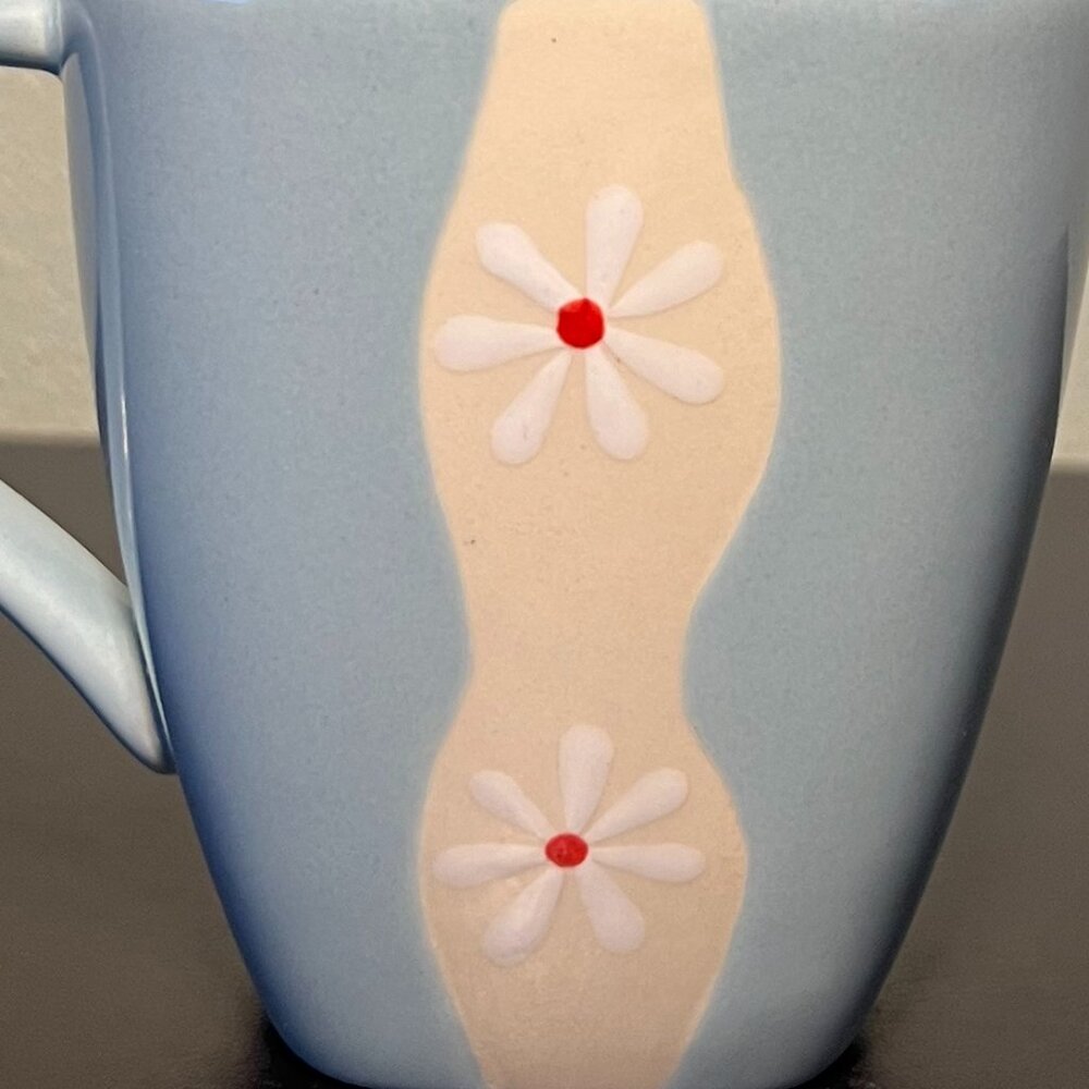 Set of 2 Vintage Pfaltzgraff DAZEE SKY Square Blue Stoneware Cups Mugs ~ Daisies - Picture 3 of 11